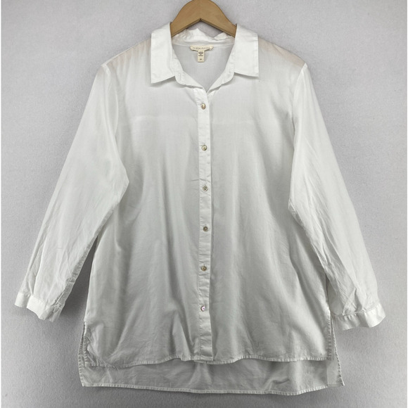 Eileen Fisher Tops - EILEEN FISHER Blouse S Organic Cotton Tunic Shirt Button Up Long Sleeve White